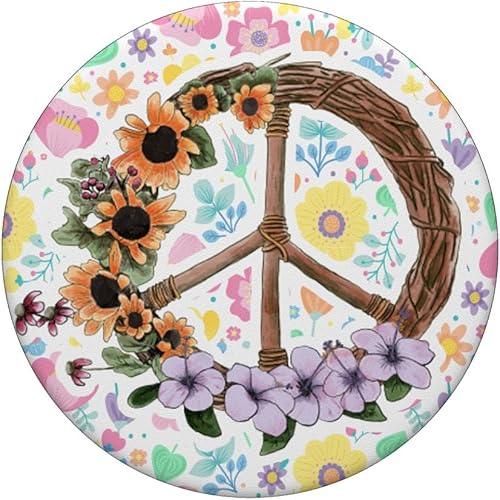 Miniatura 3 de Letrero de la paz de flores vintage  Retro de los 70 hippies Art Gift  PopSockets Grip y soporte para teléfonos y tabletas, Negro