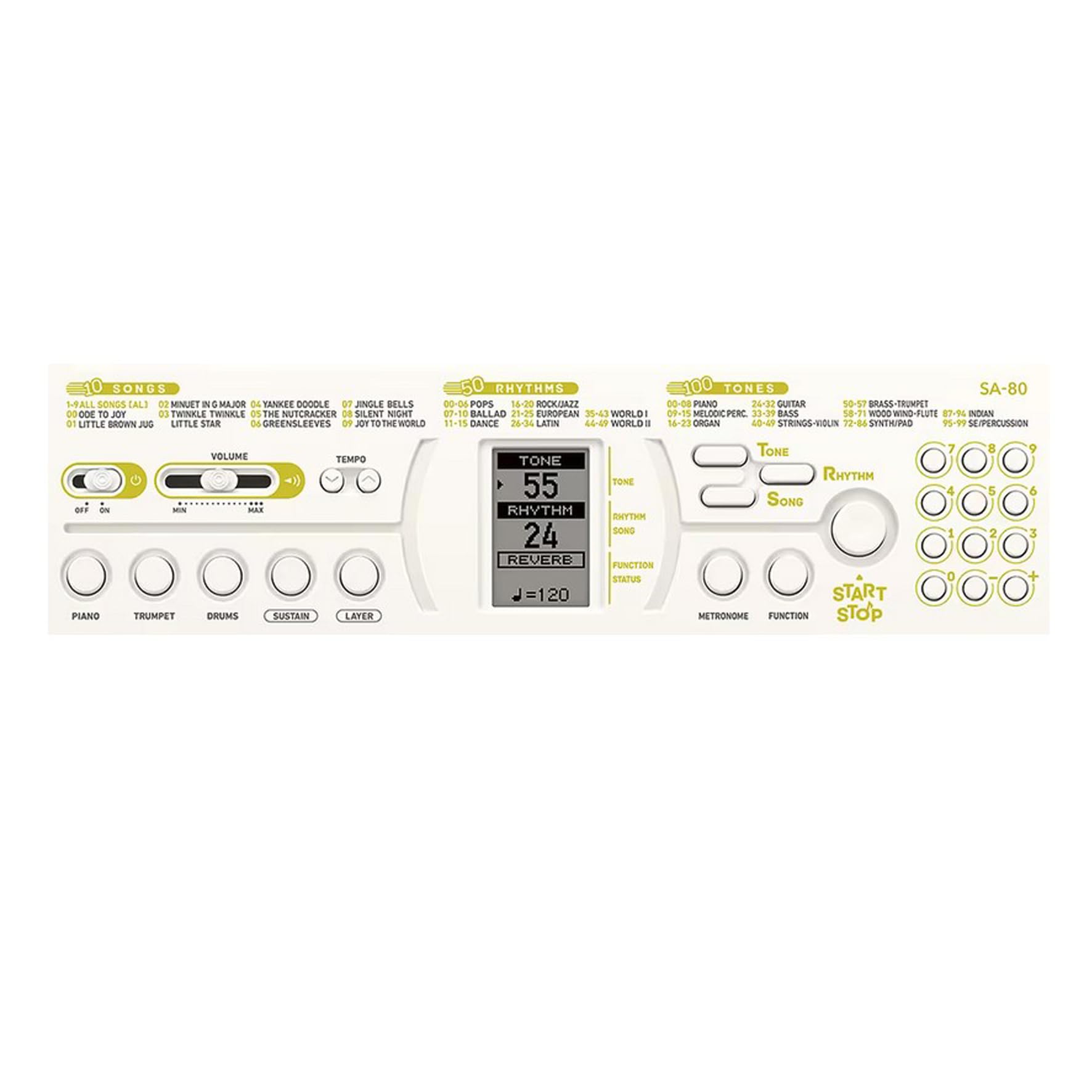 Tastiera Casio SA-80 a 44 Tasti, Bianco/Giallo Limone, con Borsa da Trasporto Nera