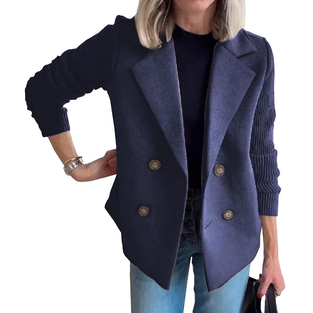 Sweater Blazer Womens Lapel Button Knitted Patchwork Sleeve Casual Coat Cropped Jacket Work Blazers Fall Coat Fashion