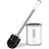 Compact Toilet Brush & Holder, Stainless Steel Handle, Space Saving for Storage, Deep Cleaning, Drip-Proof, Easy to Assemble, Nylon Bristles, White & Grey
