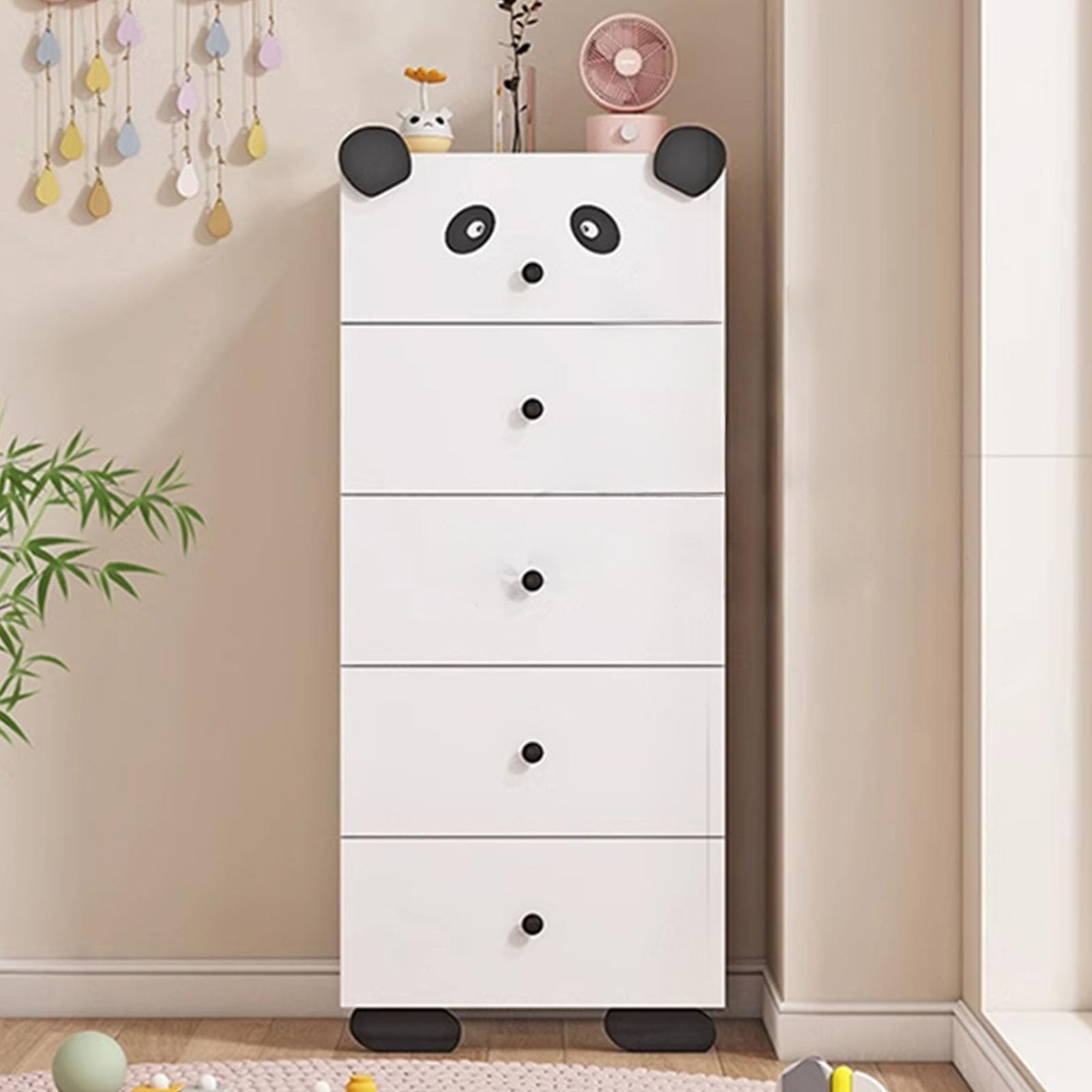 Kommode, Schubladenschrank Aus Holz, Kinder-Aufbewahrungsschrank, Mit Niedlichem Aussehen, Schubladen-Organizer-Aufbewahrung for Wohnzimmer Und Zuhause(Wit,5-Drawer Chest)
