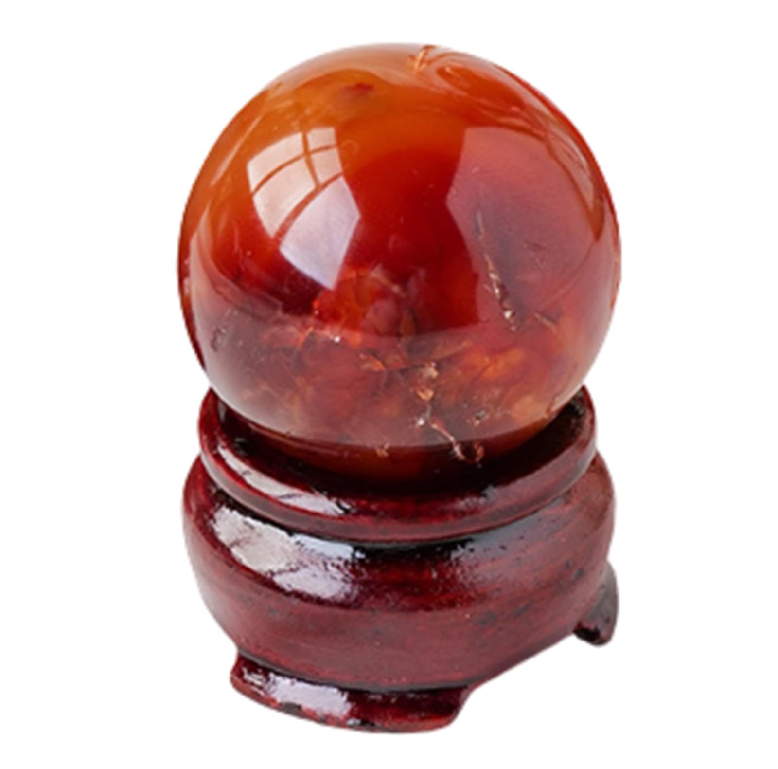 SSOPTMCB Crystal Ball Red Carnelian Agate Sphere with Wood Stand Quartz for Divination Home Office Decor Gemstone Stone