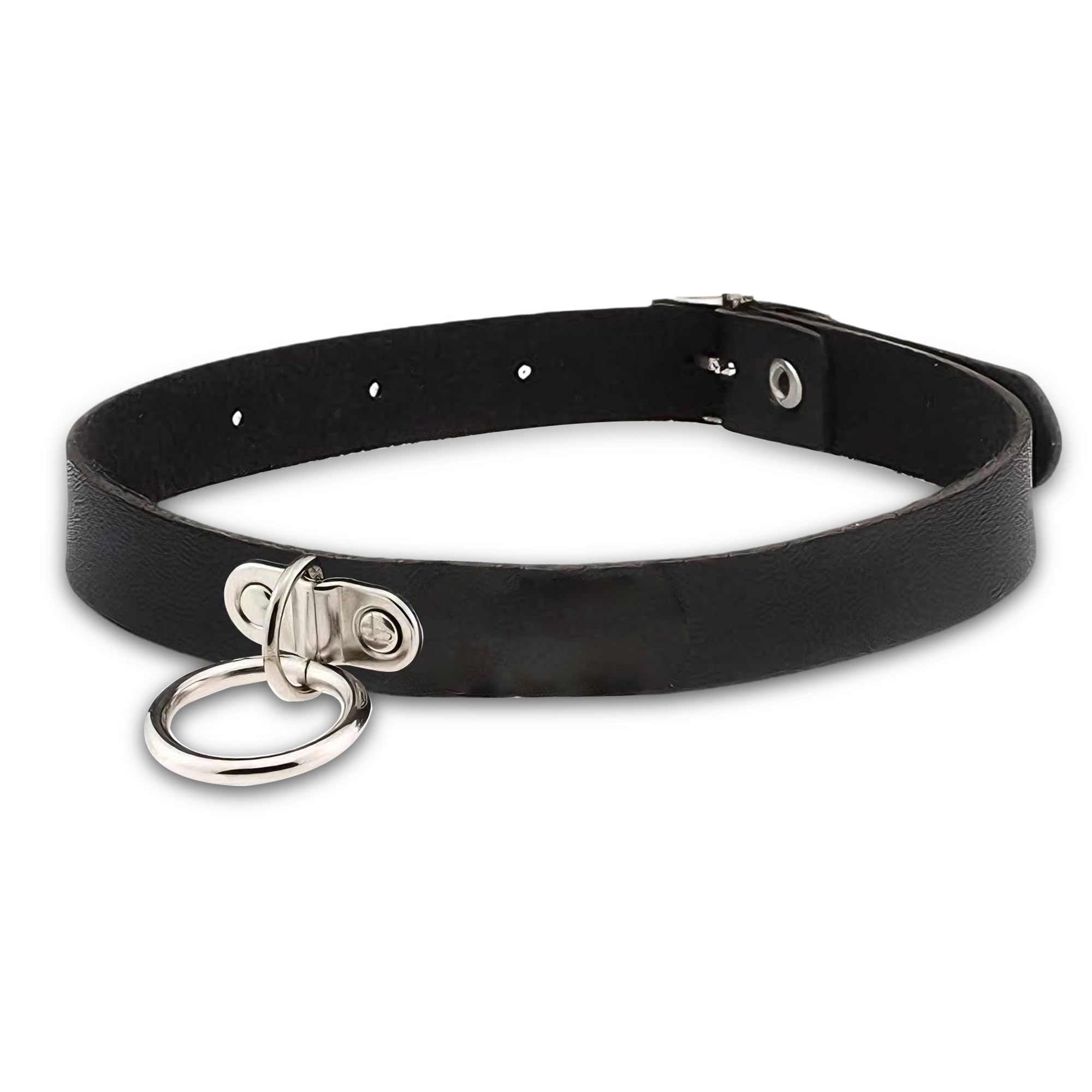 black necklace for women, gothic jewellery, choker necklace with single ring buckle, alternative fashion accessory for daily and concerts, adjustable collar