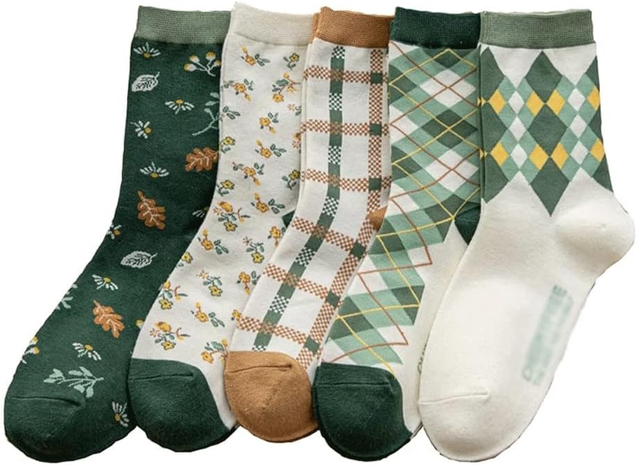 5 Pair Winter Socks Women Long Flower Print Skateboard Cotton Kawaii Set Girl