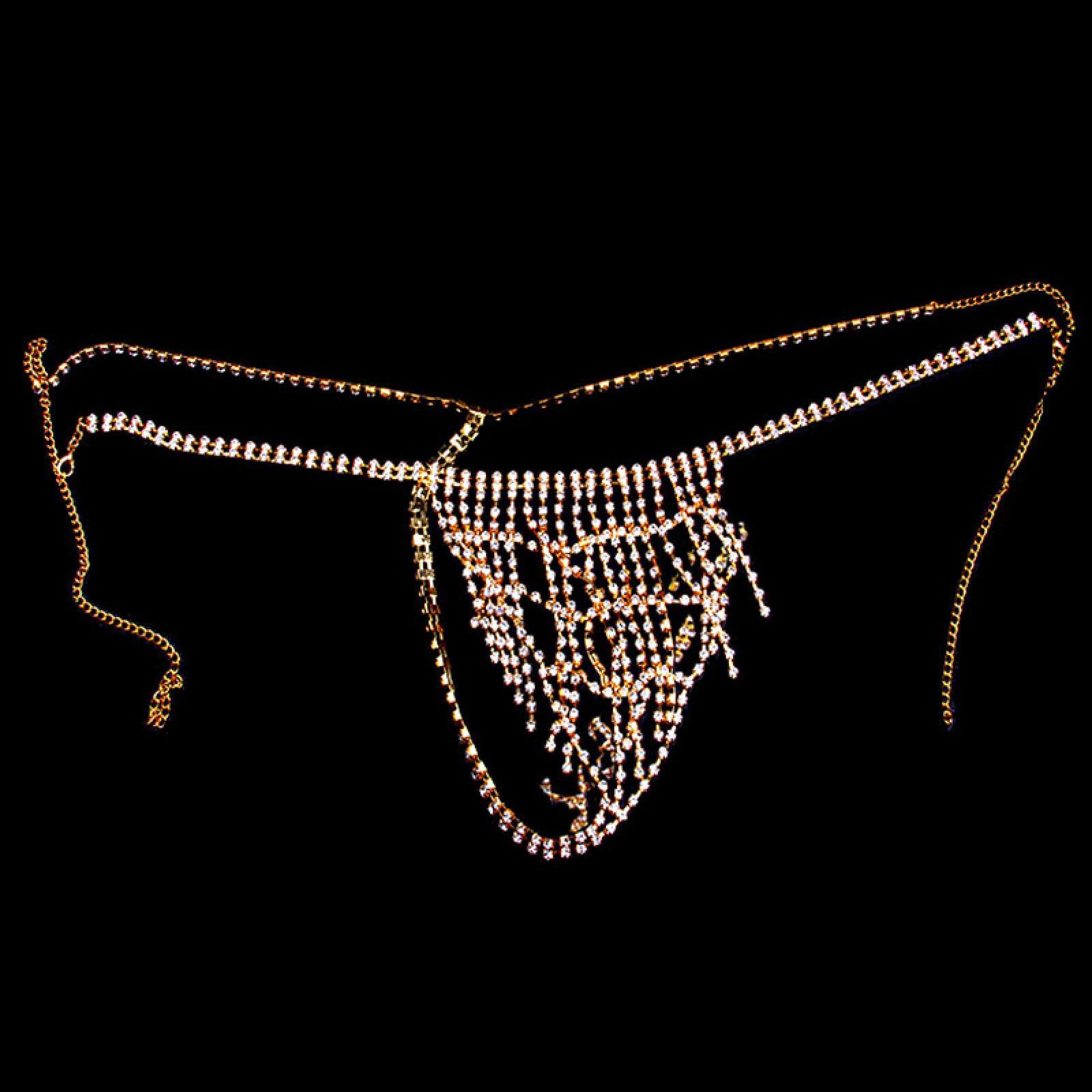 KLXSIVU Body Chains Tassel Gold Rhinestone Underwear Thong Women Sexy Jewelry Charming Belly Chain Gift For (2)