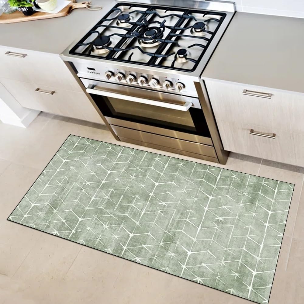 Alfombra lavable verde con base antideslizante para cocina y hogar