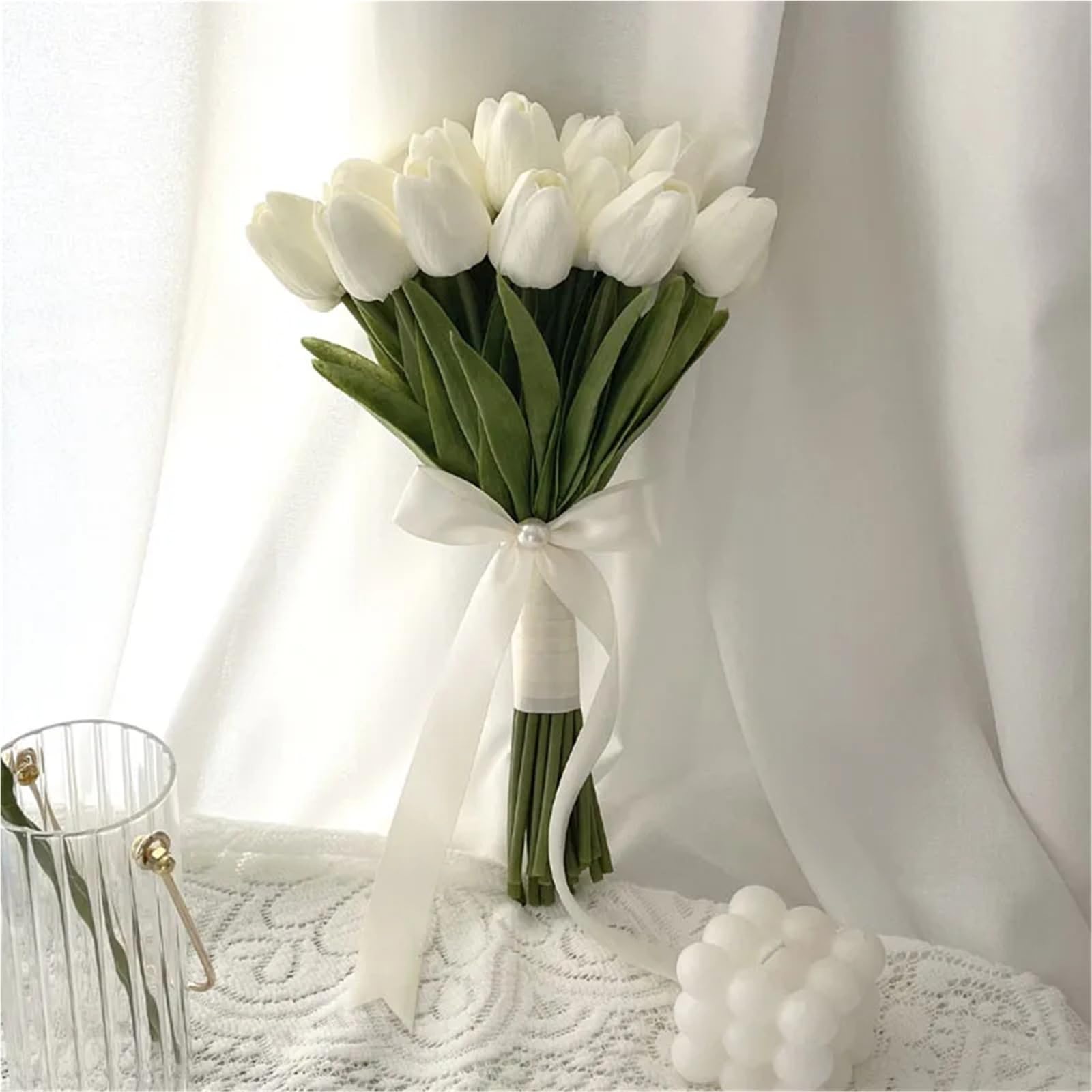 Bouquet Fiori Finti Bouquet da sposa Rose bianche Bouquet da sposa Rose di fiori artificiali fatti a mano(Color 1)