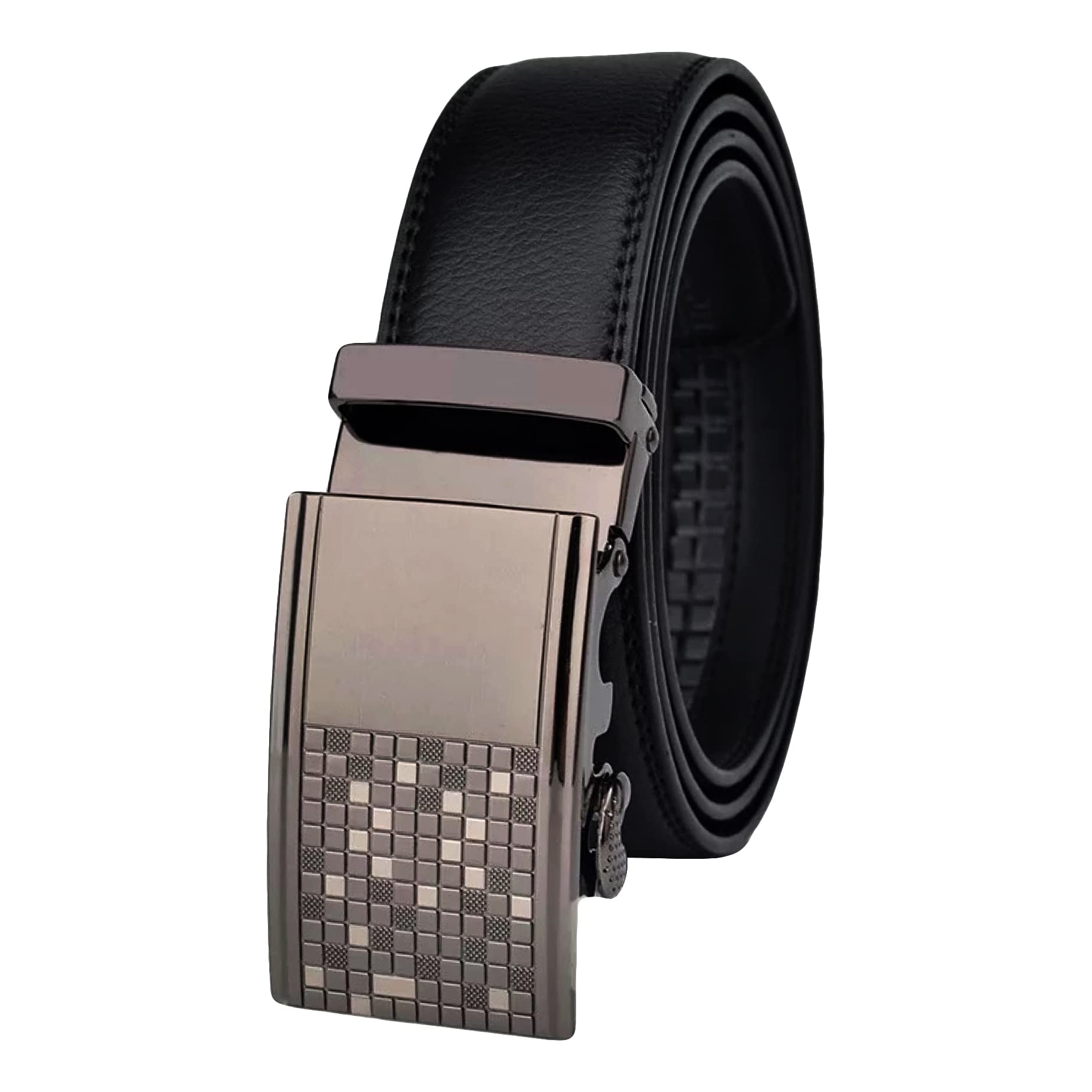 QHA Mens Ratchet Leather Belt Automatic Buckle 35mm Wide Trim to Fit Q99 Black 32"-36"