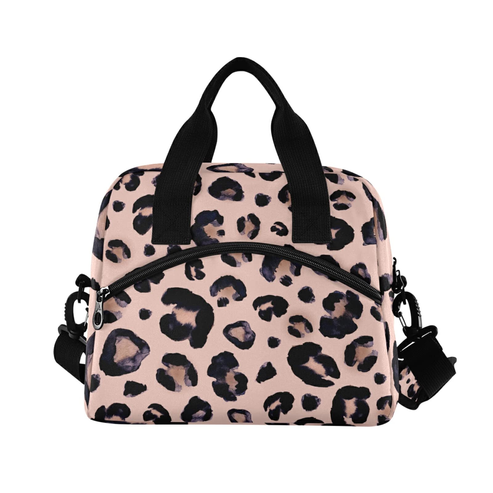 Insulated Lunch Bag Leopard Pink Lunch Tote Reusable Cooler Lunchbox Handbag Bag Container with Adjustable Shoulder Strap