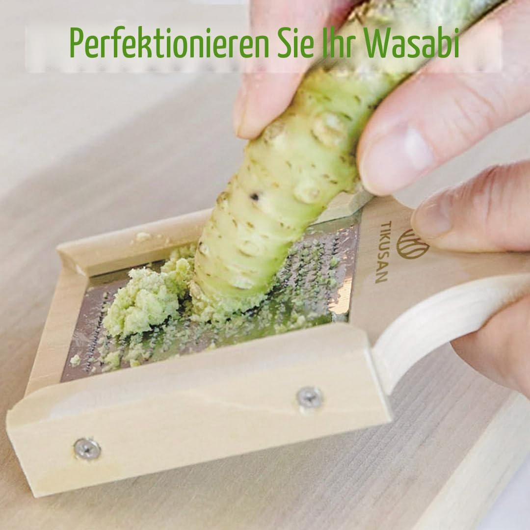 TIKUSAN Japanische Wasabi-Reibe aus Holz (Wasabi Oroshi) für Ingwer und Knoblauch mit Bambusbürste, hergestellt in Japan