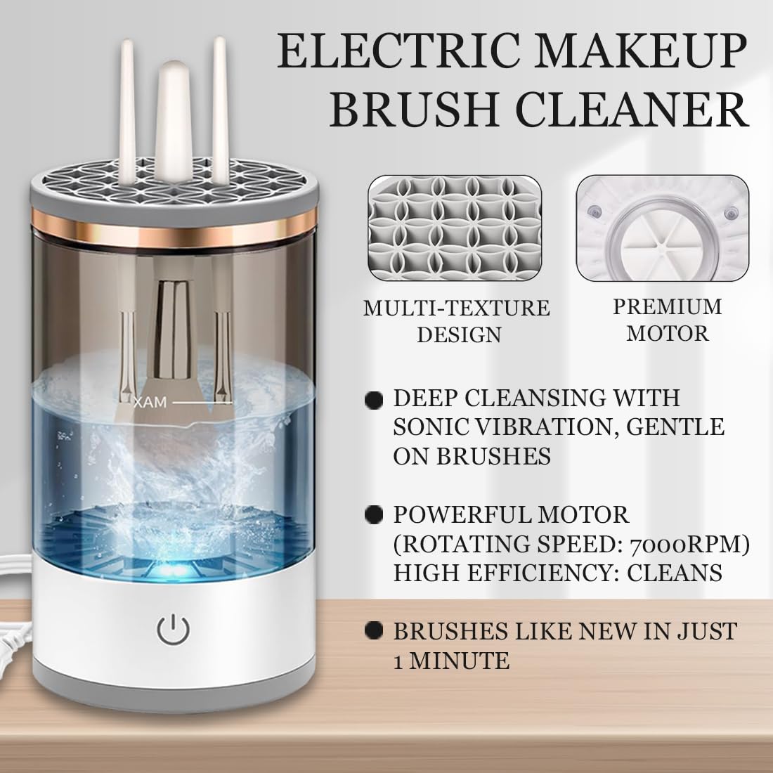 Limpiador de Brochas de Maquillaje Eléctrico 3 en 1 – Limpia y Seca en 30s USB Automático