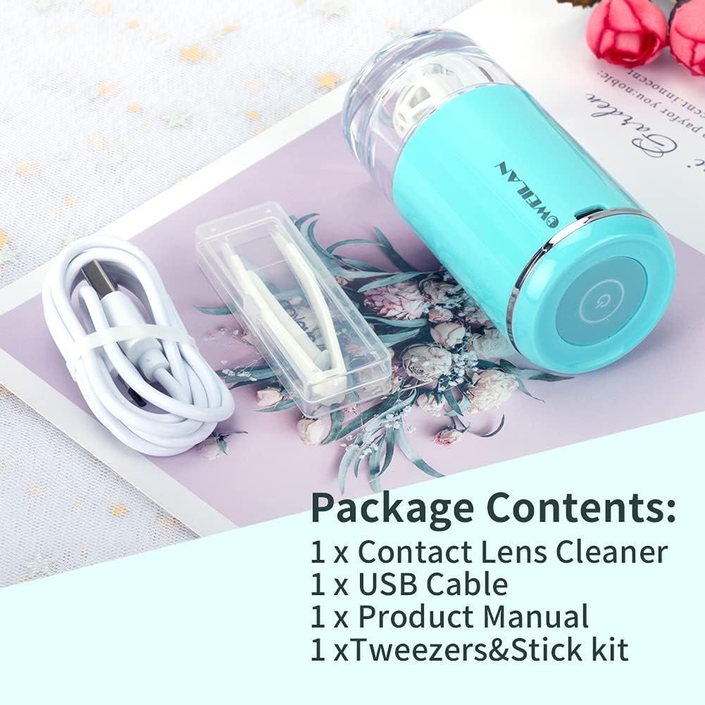 Portable Contact Lens Cleaner, Oweilan Automatic Contact Cleaner Machine with USB Charging Cable for Travel & Home, Fast Vibration Contact Lens Cleaning Machine for Soft Lens (Blue) : Health & Household