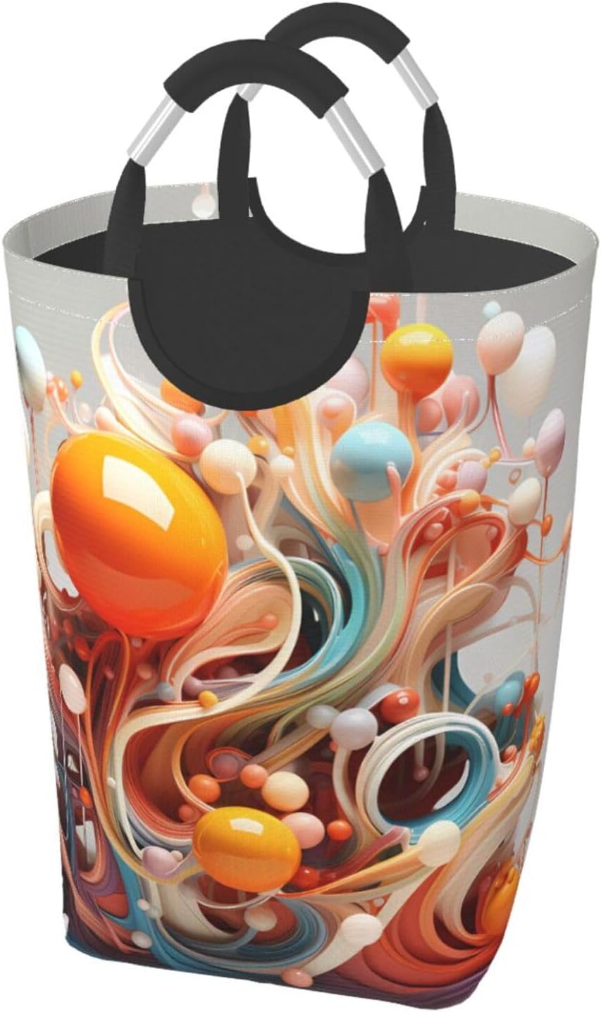 3d colorful swirls and balls Foldable storage bag, 50L capacity, suitable for laundry room, dormitory bedroom, dirty clothes storage basket.