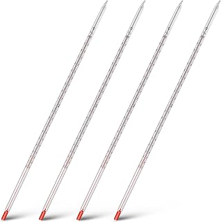 Saysurey 4-Pack 12-Inch Glass Lab Thermometers, Safe Red Liquid, Total Immersion 0-200°C for Science Labs, Brewing & Food Processing