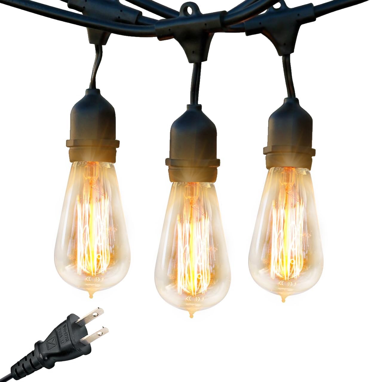 Brightech Ambience Pro Incandescent Outdoor String Lights - 48 Ft Dimmable Patio Light - 40W Commercial Waterproof Porch String Lights for Outside, Backyard - 15 Vintage Filament Bulbs, Warm White