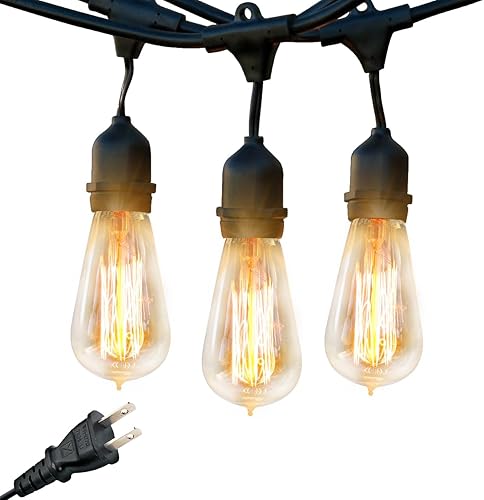 Brightech - Ambience Pro Vintage Edition luces para puesto comercial con focos Edison Nostalgic Edition - Tira de luces de 48 pies con 15