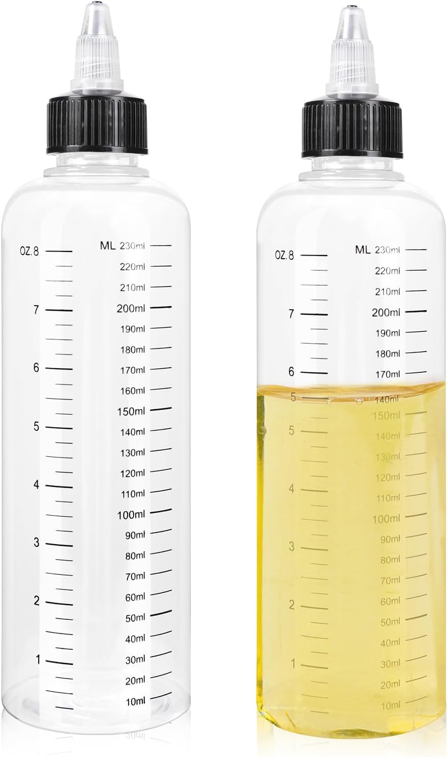 Pack of 2 Squeeze Bottles 250 ml Squeeze Bottle with Scale Clear Oil Dispenser Bottles with Tip Cap Multi-Purpose Plastic Bottle for Liquid Spices Sauce Oil Soy Vinegar