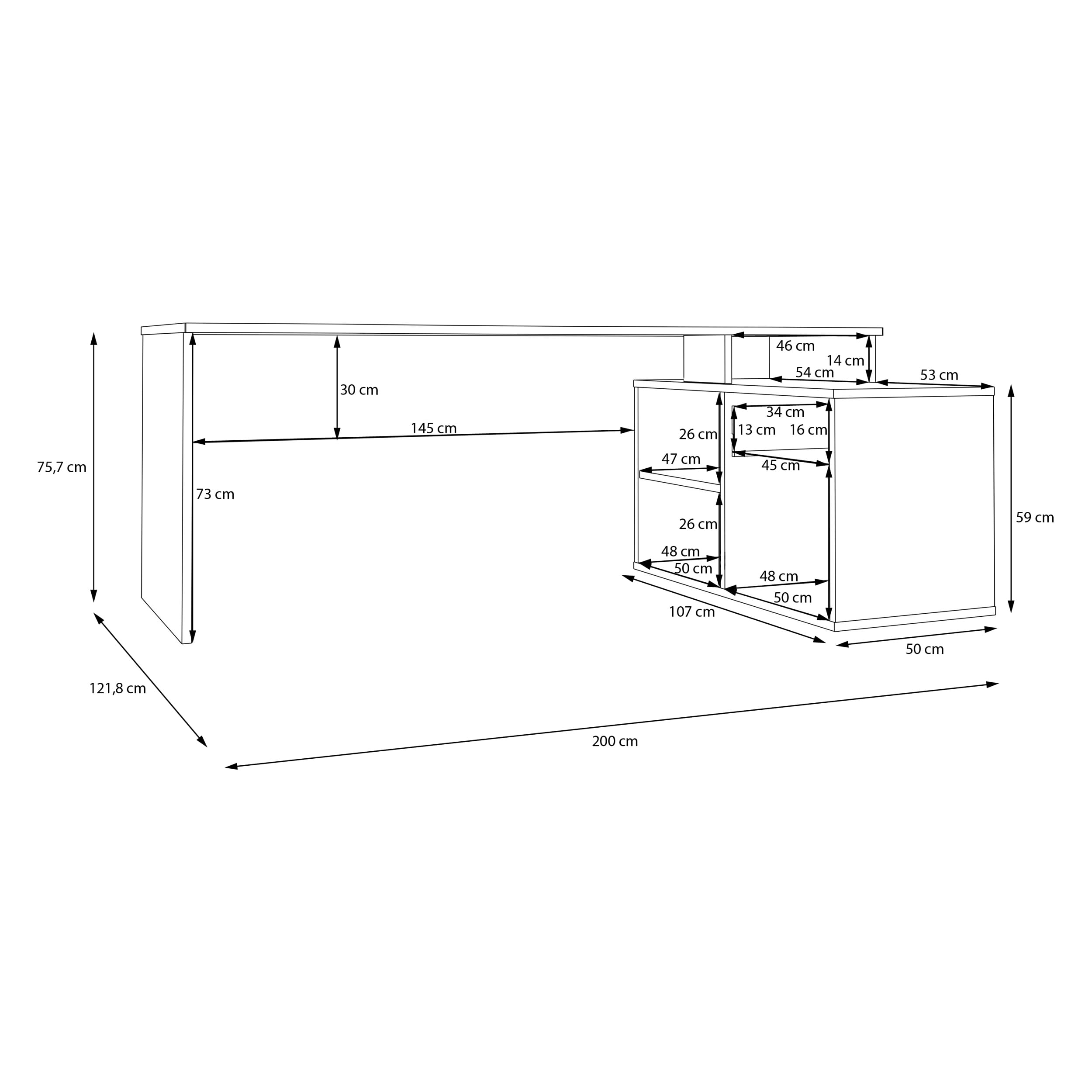 Forte TEZAUR Schreibtisch 200, moderner Schreibtisch in L-Form mit integriertem Schrank, Büro, Jugendzimmer, Holzwerkstoff, Kaschmir Beige, 200 cm breit x 75,7 cm hoch x 121,8 cm tief