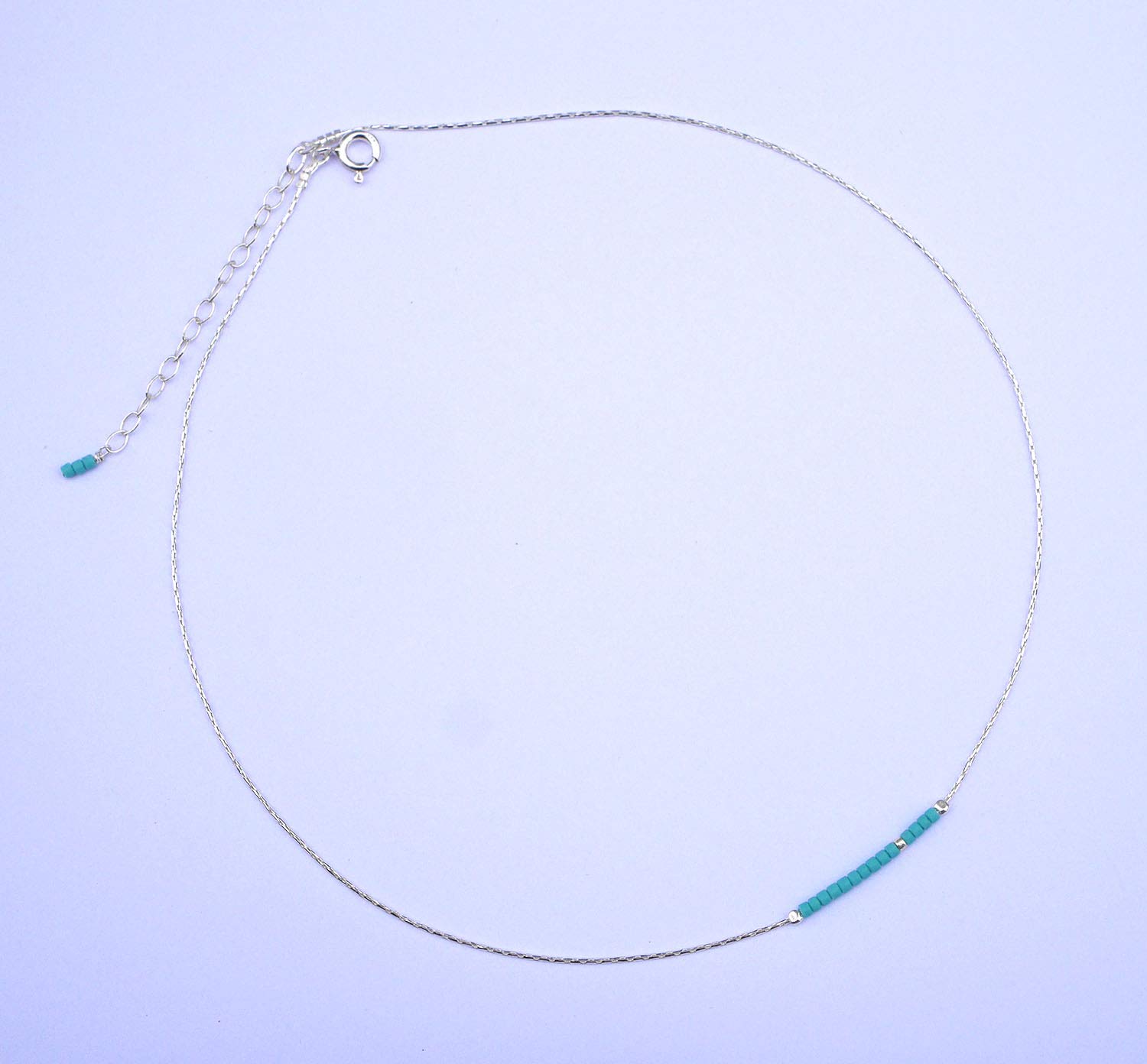 Collier fin choker pierres turquoise - chaine serpent argent 925 - Collier pierres perles turquoise naturel - collier minimaliste discret