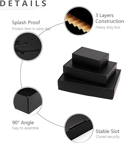 Miniatura 5 de Cajas de envío pequeñas de 4 x 4 x 2 pulgadas, paquete de 25 cajas de correo de cartón corrugado negro para pequeñas empresas, correo de literatura