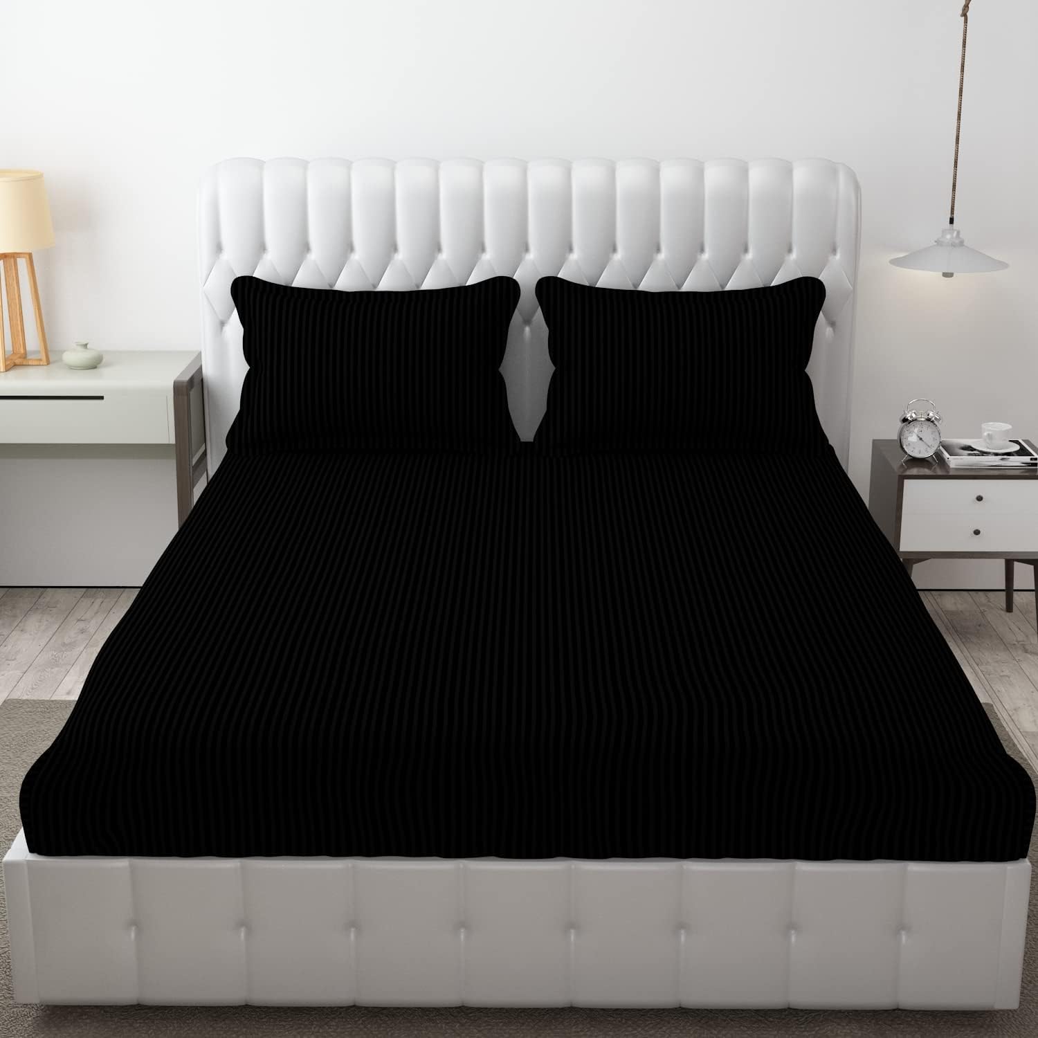 FRESH FROM LOOM Microfiber Wrinkle Resistant | Soft Skin Safe | Breathable Queen Size Flat Bedsheets | Hotel & Home | Double Bedsheet Set With 2 Pillow Covers (95X90 Inches Black), 144 tc-image-23