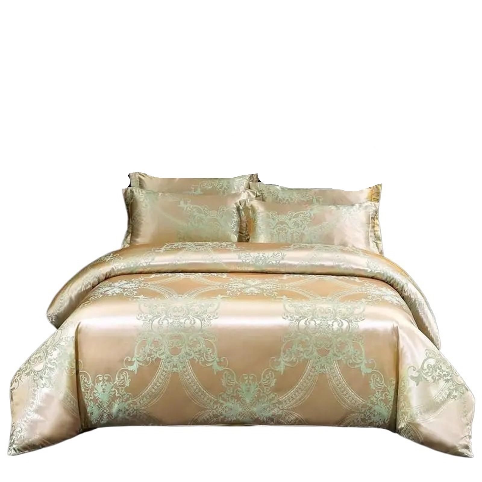 UALXPAO silk bedding Double Queen Satin Duvet Cover 4Pcs Silk Like Bedding Comforter with Zipper 1Bed Sheet 2Pillowcases(Color 21,Queen 200X230cm 4Pcs)