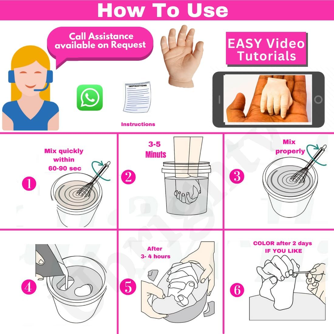 Ubrighty Hand Foot Casting kit for Baby | 3D Casting Kit, Hand Print and Foot Print, Molding Powder Clay Moulding Material (4 CASTINGS up to 9 Month Baby) 3