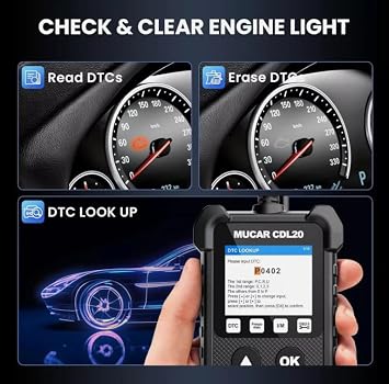 OBD2 Car Diagnostic Scanner Code Reader Check Engine Light Reset Tool Compatible with All OBD II Vehicles Live Data, Freeze Frame, EVAP, O2 Sensor Plug & Play No App Needed