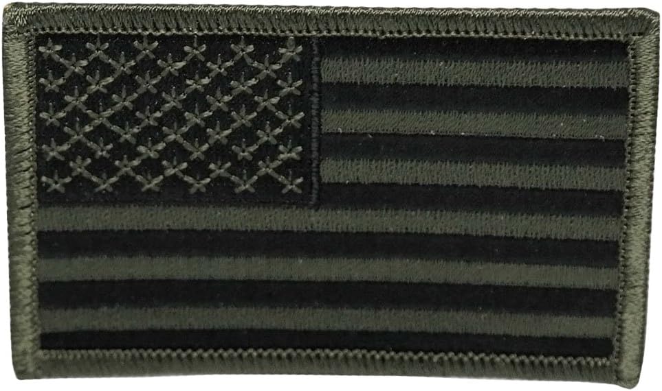 USA American Flag Embroidered Iron On Patch One Size - Subdued Olive