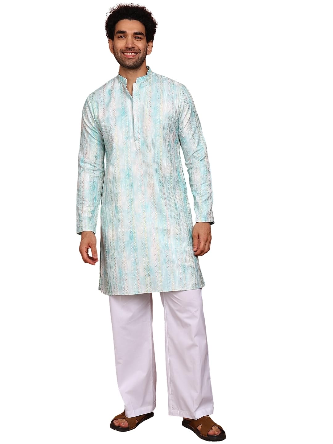 Men Chanderi Silk Straight Printed Kurtas With Pyjama| Fit : Regular Fit | Coller : Mandarin/Chinese Collar | Coord Set | Straight Fit-image-41