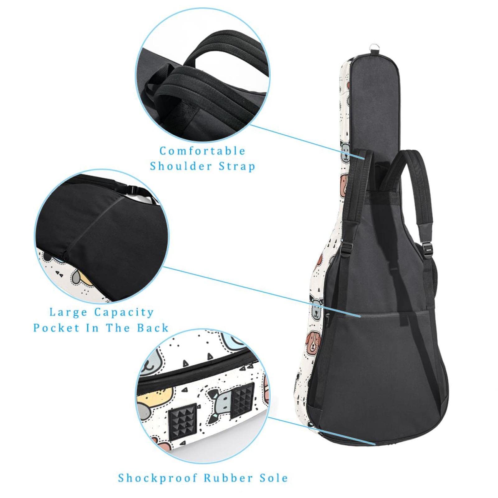 Torba na gitarę akustyczną wodoodporna gitara plecak gruby miękki wyściełany płaski 'Happy Easter Bunny Egg' klasyczna gitara etui, Kolor8, 42.9x16.9x4.7 in, Organizer do torby