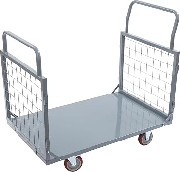 Platform Truck Cart with Cage 5 in 1 Heavy Duty Platform Truck Cart with 4 Swivel Casters Multi Functional Push Dolly 2000lbs Capacity for Grocery Garage Warehouse, Laundry, Grey