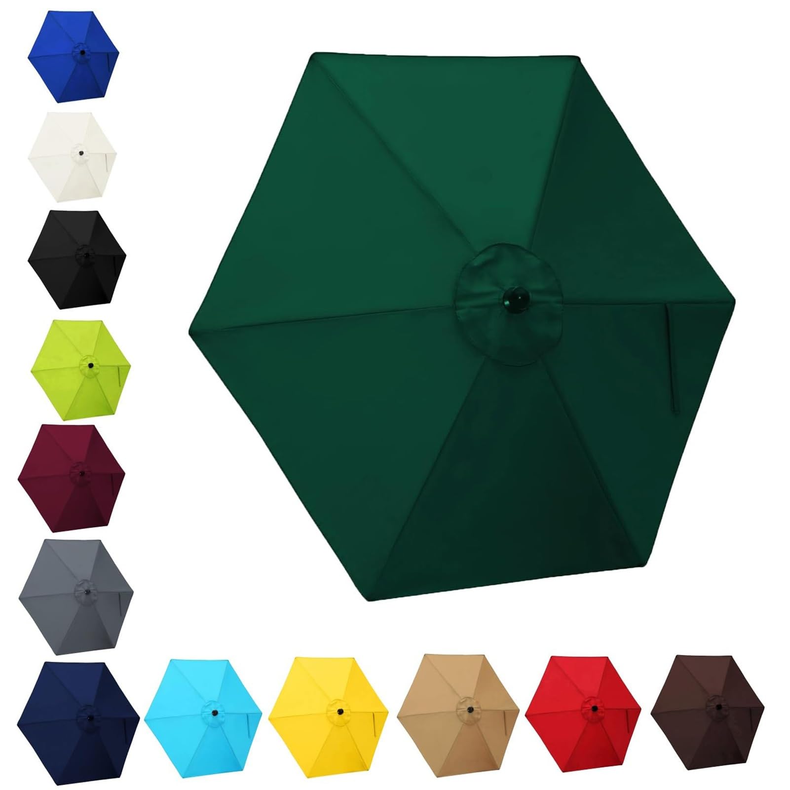 Replacement Parasol Canopy, 6 Arms/8 Arms Polyester UV Protection Market Table Umbrella Canopy, 2m/2.7m/300cm, Sun Umbrella Replacement Cloth, Parasol Umbrella Replacement Cover(Green,8 ribs-3m(9.8ft)