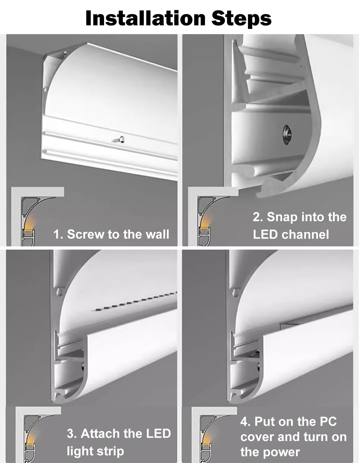 Profil aluminiowy do taśm LED, Profil aluminiowy Listwa koronowa Kanał LED pod szafką Oświetlenie teatralne Świecąca listwa przypodłogowa Instalacja w wielu rozmiarach(24m/78.7ft)