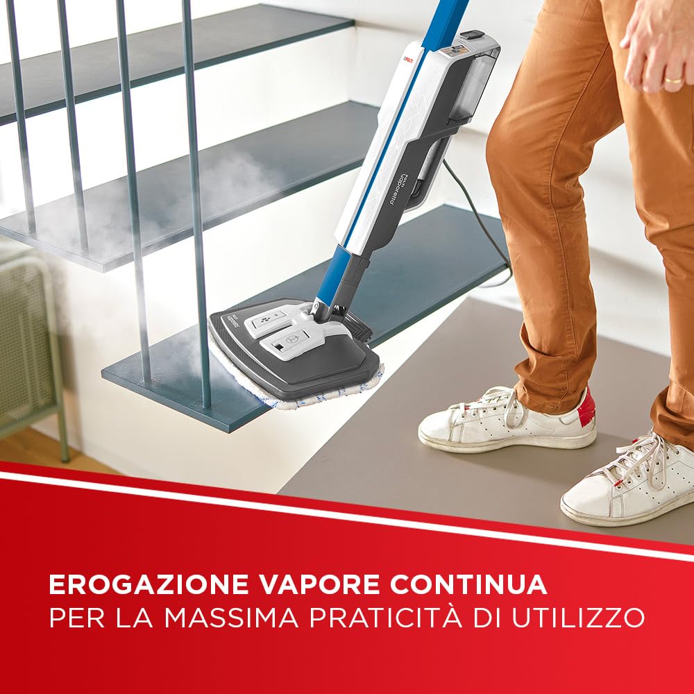 Polti Vaporetto SV620 Style, Scopa a Vapore con Pulitore Portatile Integrato, Potenza Max 1500 W, 15 Accessori, Filtro Anti Calcare, Autonomia Illimitata, Parking Verticale, Blu e Bianco