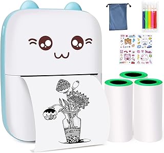 Mini Pocket Printer, Bluetooth Labler Maker, USB Rechargeable Portable Thermal Printer Compatible with Android and ios, Printable Photos, Lists, QR Codes, Notes for Home School Office (Blue)