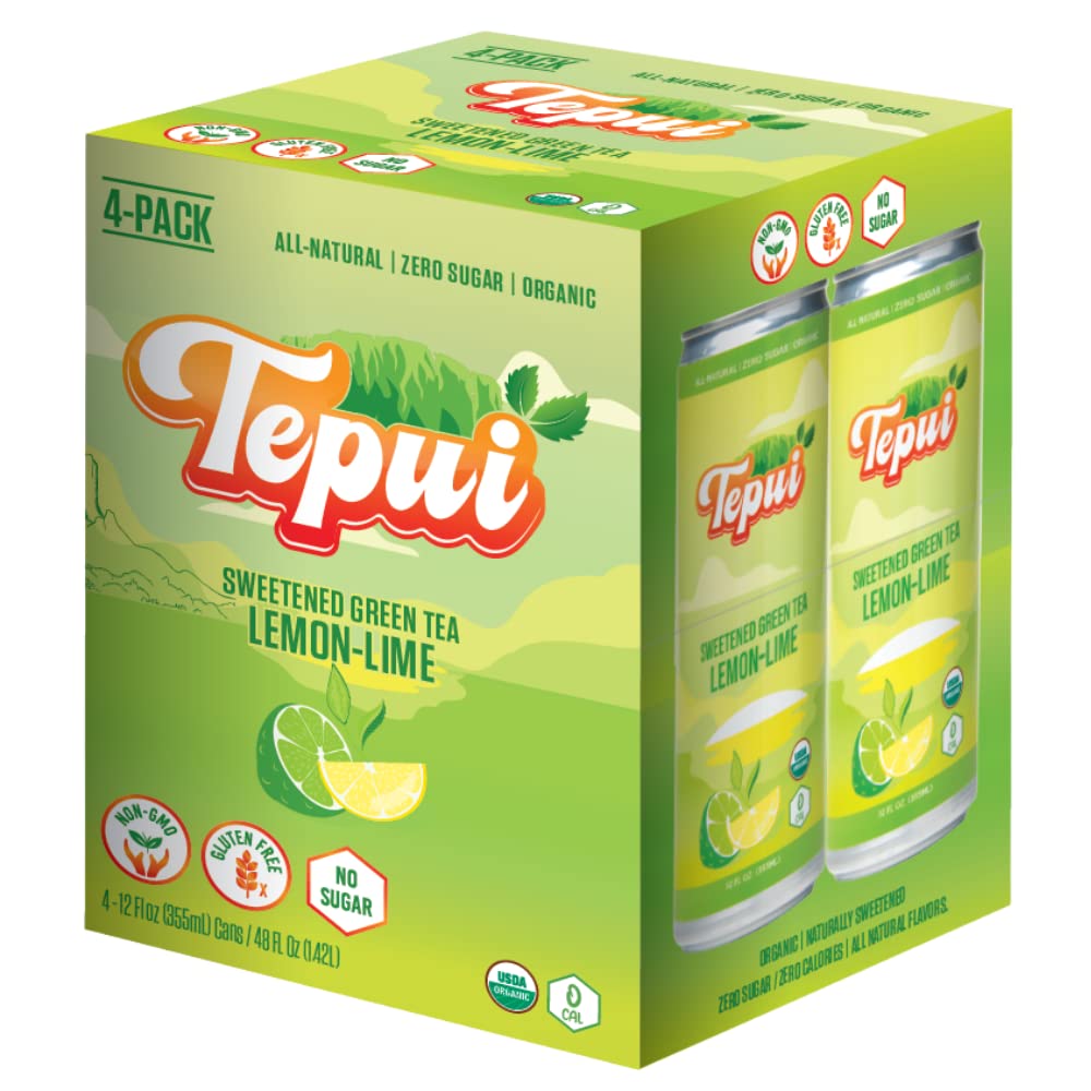 TepuiOrganic Sweetened Green Tea Lemon-Lime Zero Sugar/ Zero Calories 12 oz (4pack)