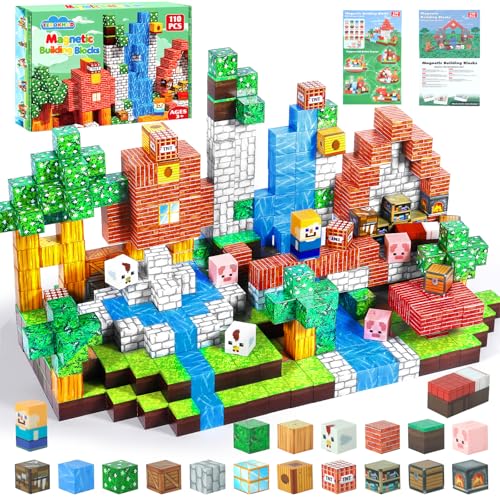 TEBOKHAD Construction Magnetique Enfant, 110 Pièces Cube Magnétique, Blocs Magnétiques Jouet, Jouet éducatif Montessori pour Enfants 3 4 5 6 7 8 9 10 Ans Cadeau...