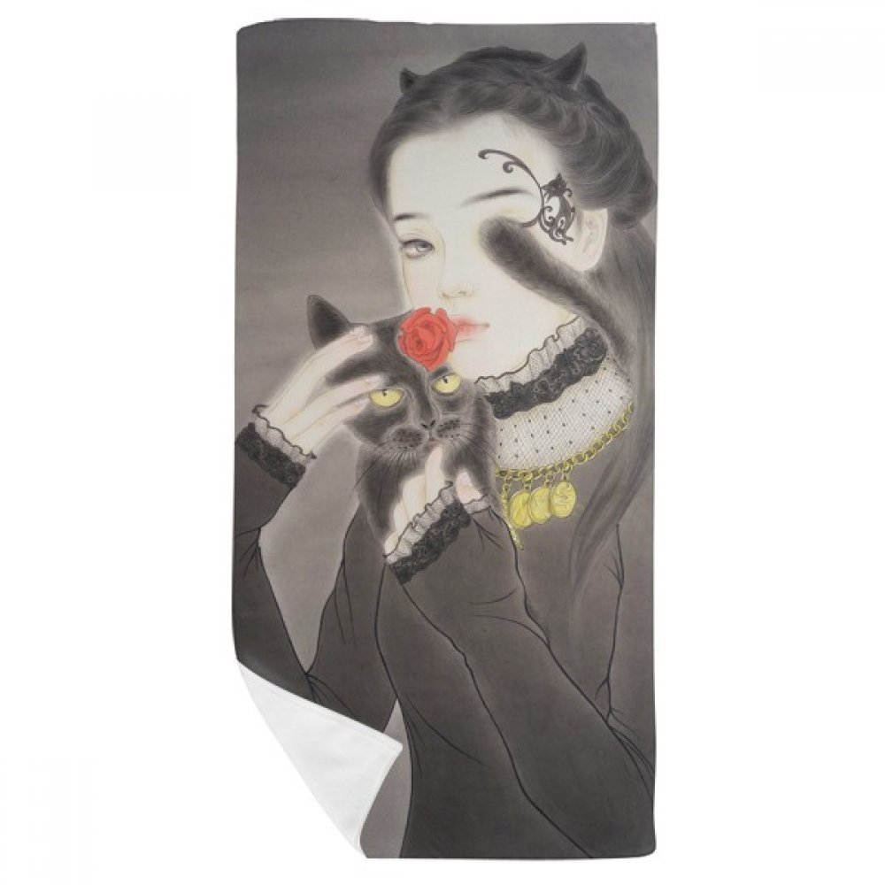 Débarbouillettes chat noir style chinois petite serviette bain multicolore