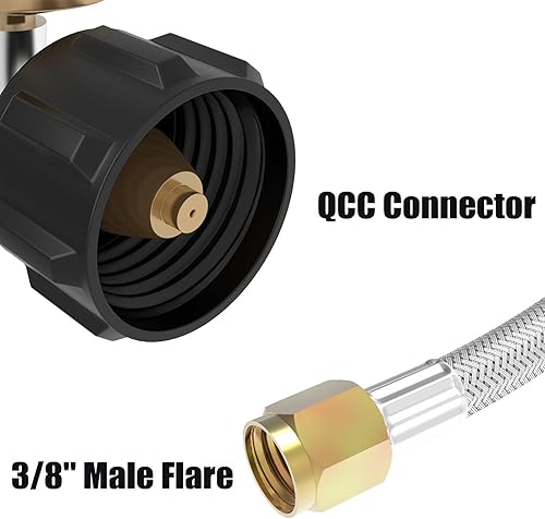 Miniatura 5 de Manguera reguladora de propano trenzada de acero inoxidable de 6 pies con calibre, regulador de manguera QCC1 adaptador de propano para tanque de 20