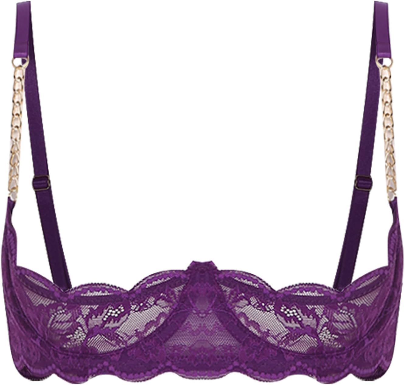 Freebily Womens Sexy Lingerie Set Floral Lace See Through Bra Underwire 1/4 Cup Balconette Bralette