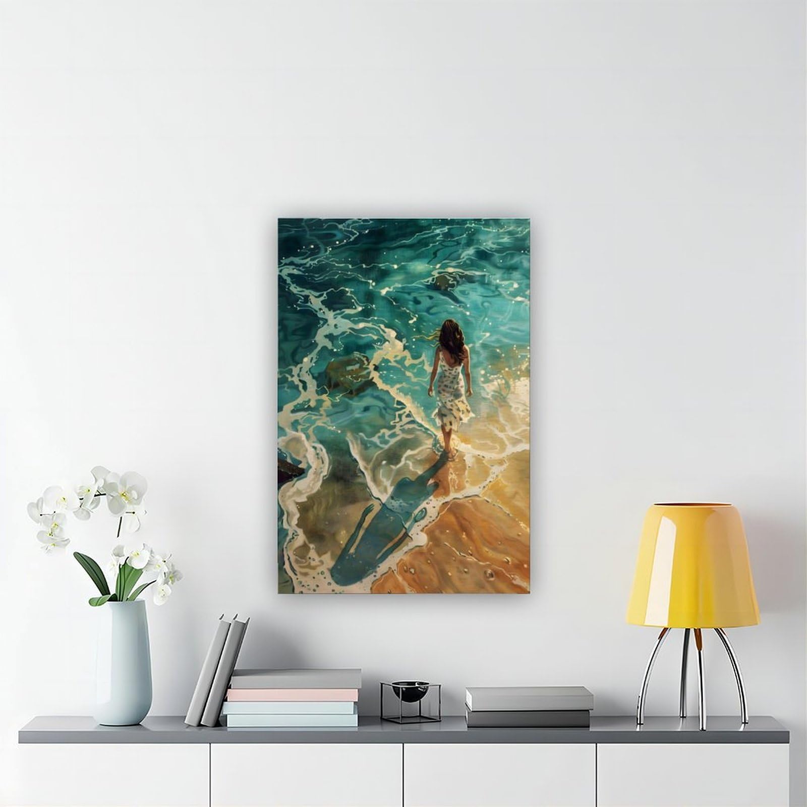 Poster su tela a tema Camminando sulla spiaggia, decorazione per camera da letto, ufficio, stanza, regalo, 40,6 cm di lunghezza x 61 cm di larghezza