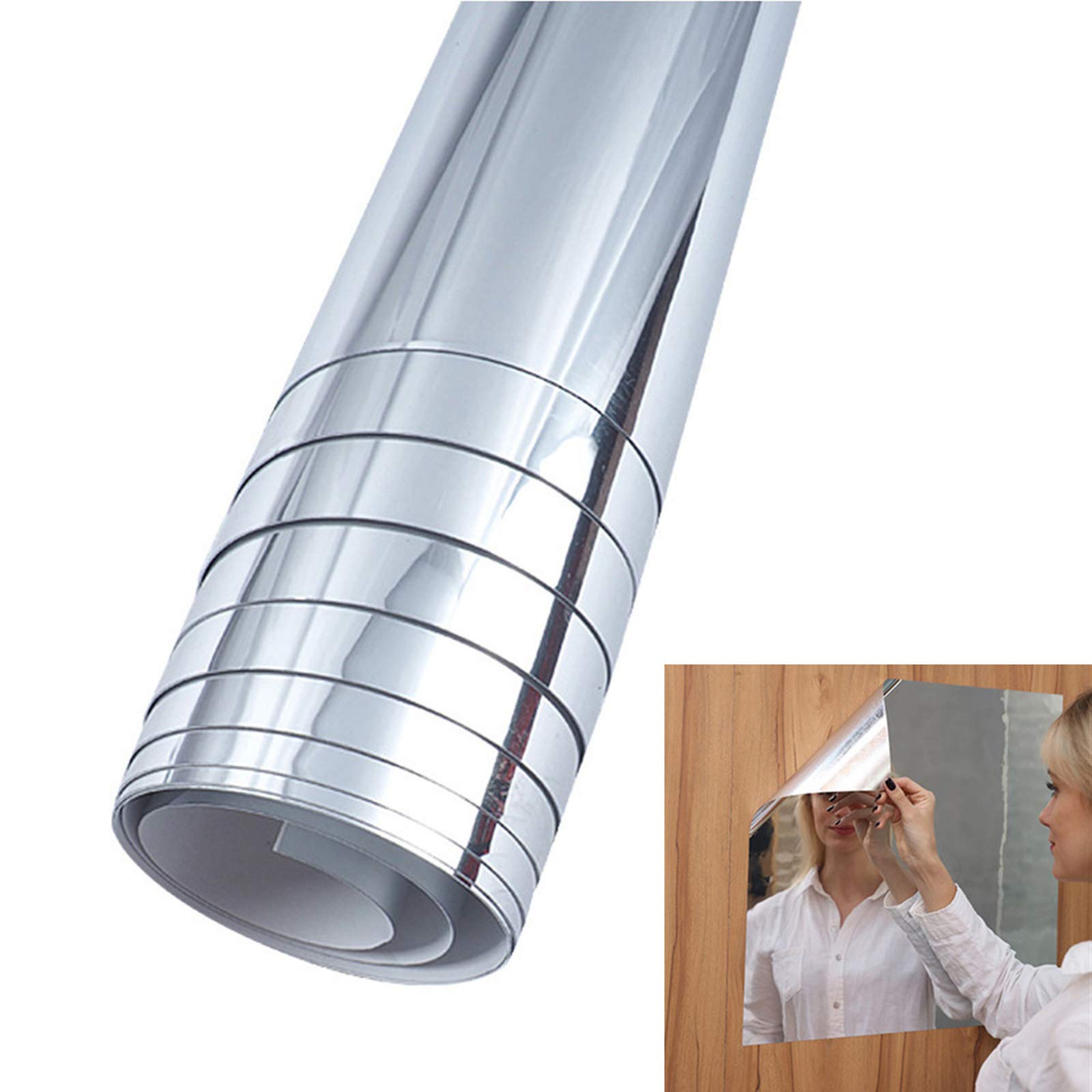 VKTY2Pcs Self Adhesive Mirror Roll 19.6 x 39.3 inch Mirror Wall Stickers Film Bathroom Background DIY Decorative Non Glass Mirror for Home Walls Crafts