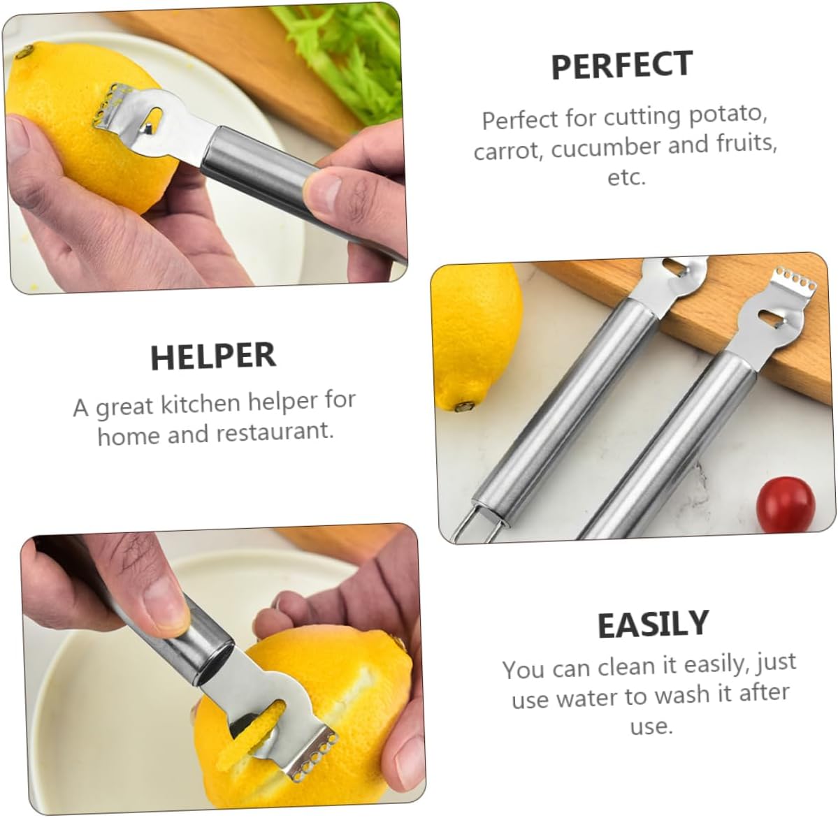 Stainless Steel Lemon Zester Grater, 3 Piece Kitchen Gadget | Portable, Easy to Clean, Silver Finish, for Carrot and Potato, Home or Restaurant Use