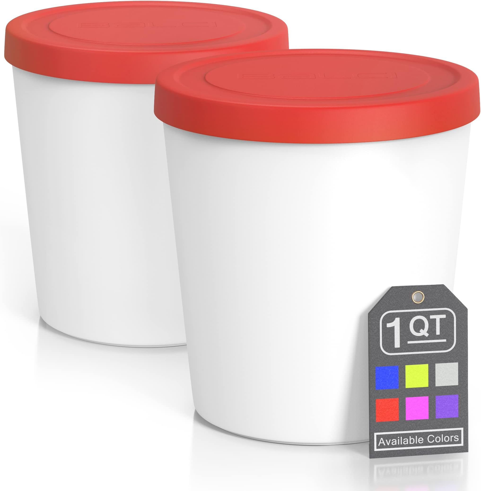 Premium Ice Cream Containers (2 Pack - 1 Quart Each) Perfect Freezer Storage Tubs with Lids for Ice Cream, Sorbet and Gelato! - Red
