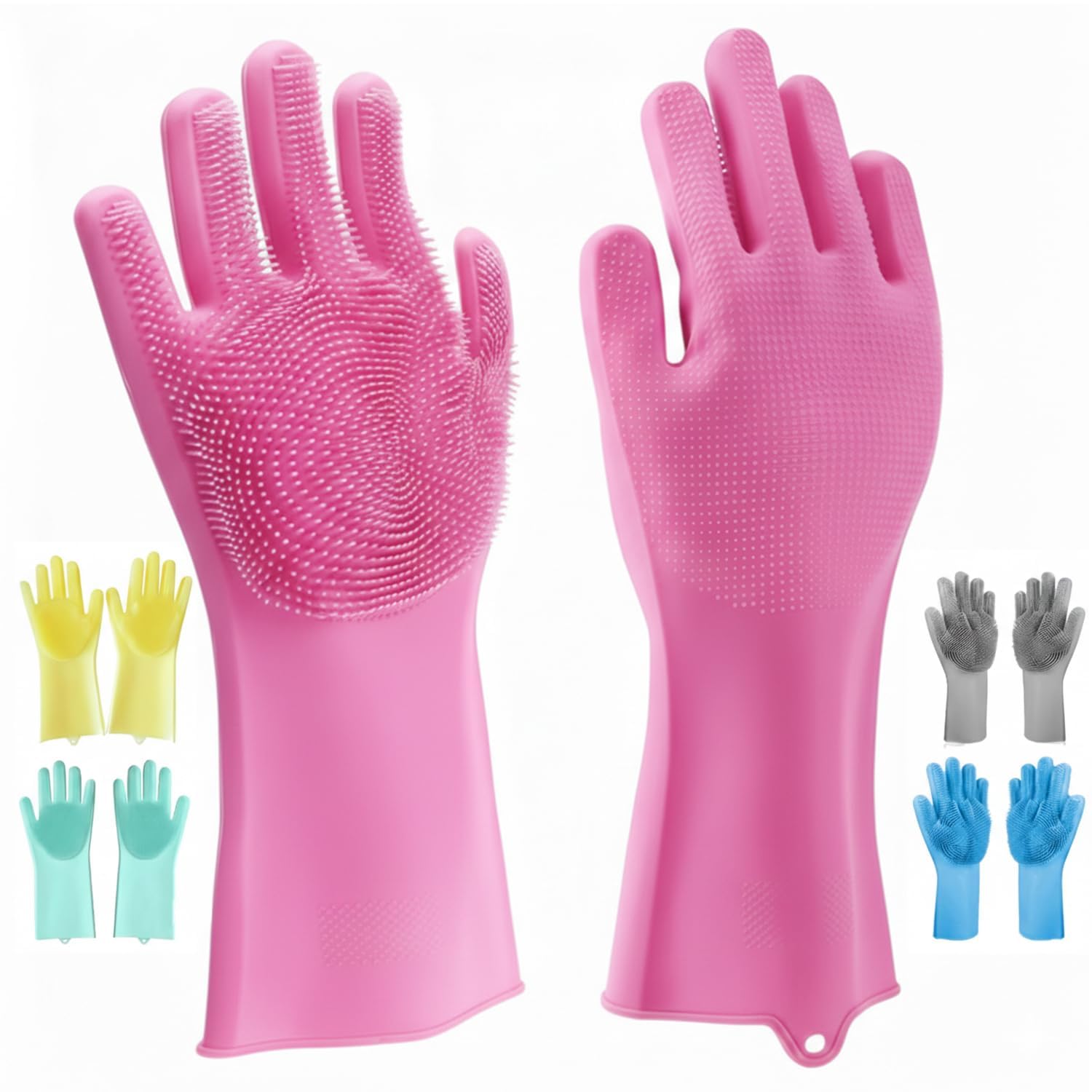 Pivalo Silicone Gloves Reusable Rubber Dishwashing Kitchen Scrubber for Pet Grooming Washing Dishes Bathroom Car - (1 Pair, Multicolour)-image-17