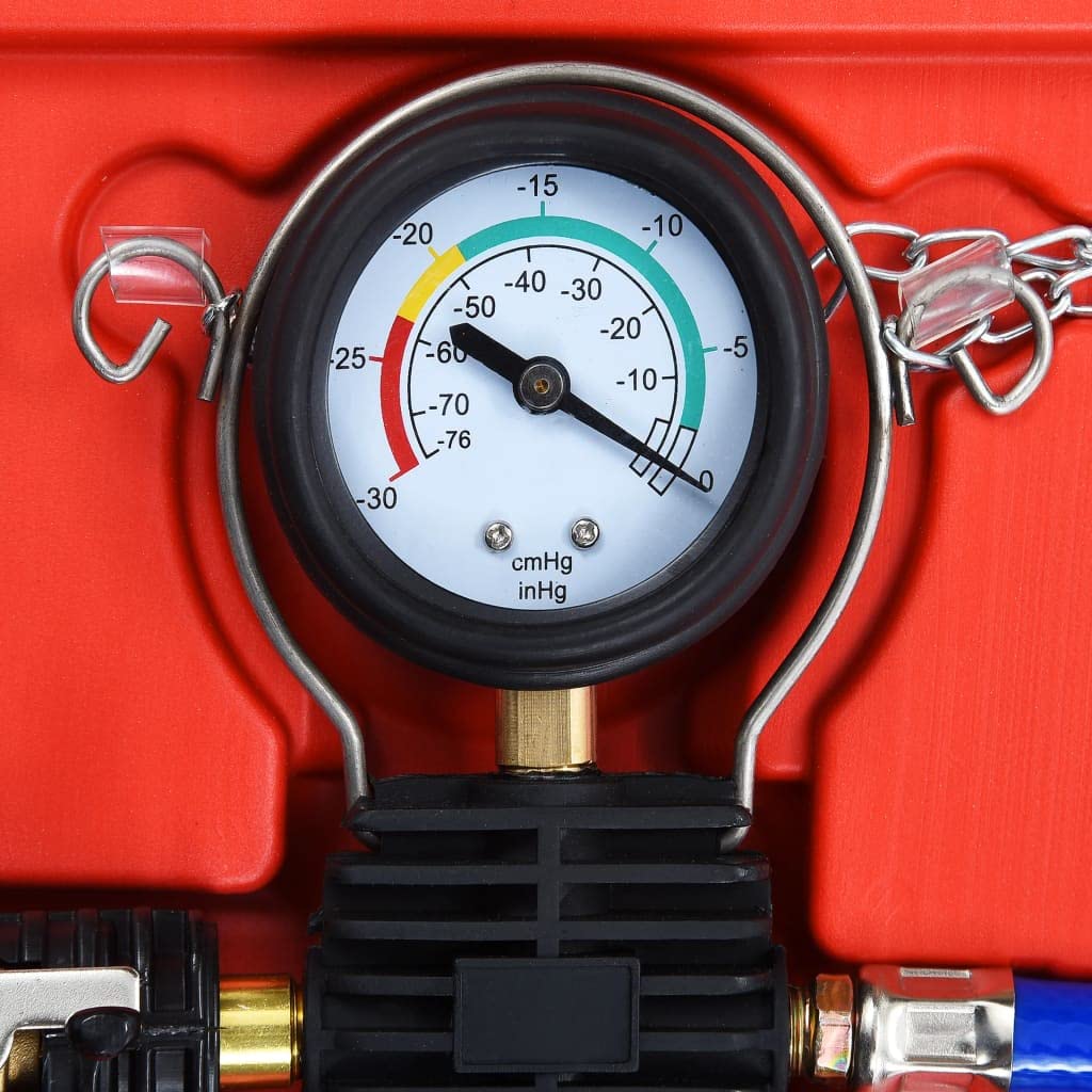 Comprobador de sistema de refrigeración, dispositivo de purga de aire con adaptador de radiador universal, herramienta de recarga de vacío y manguera de refrigerante y bolsa de transporte de