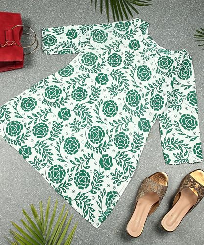 Image of DSK Studio Women's Cotton Short Kurti with Notch Neck Line 3 /4th Sleeves Floral Pattern Short Length and Regular Fit