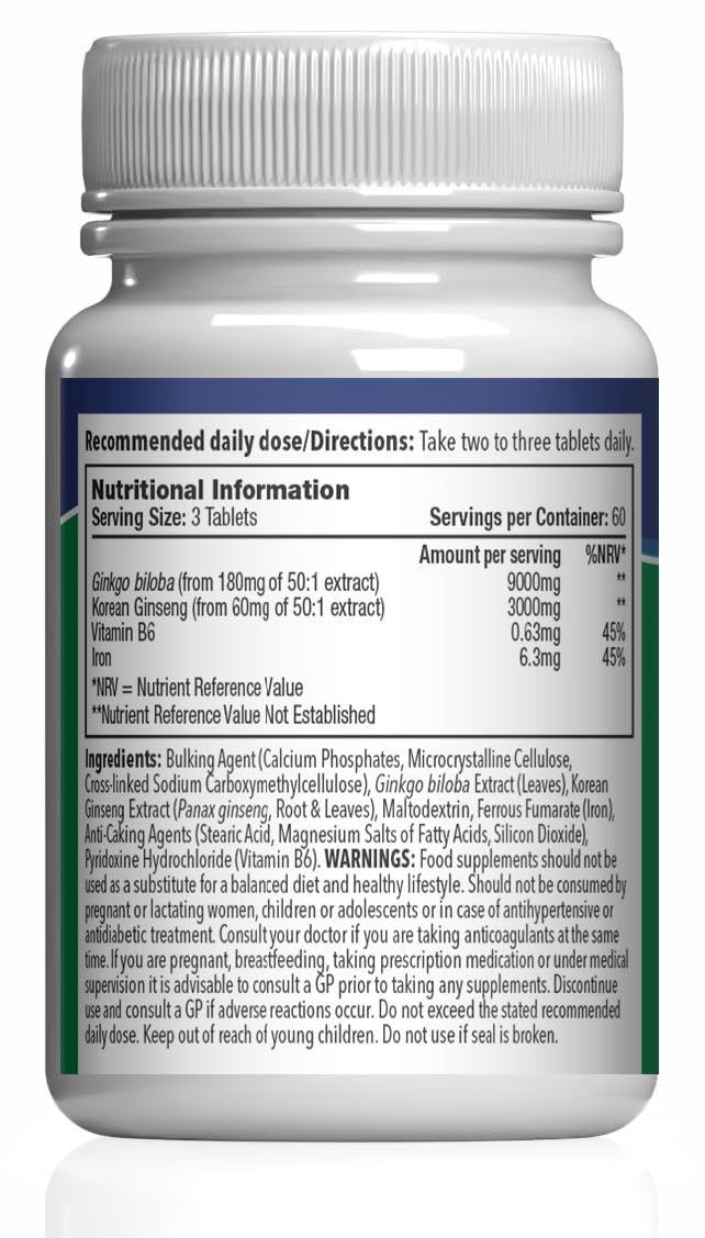 Ginkgo Biloba 3.000mg & Ginseng Coreano 1.000mg – Integratore Naturale ad Alta Potenza – 360 Compresse Vegane – Scorta per 4 Mesi – SimplySupplements