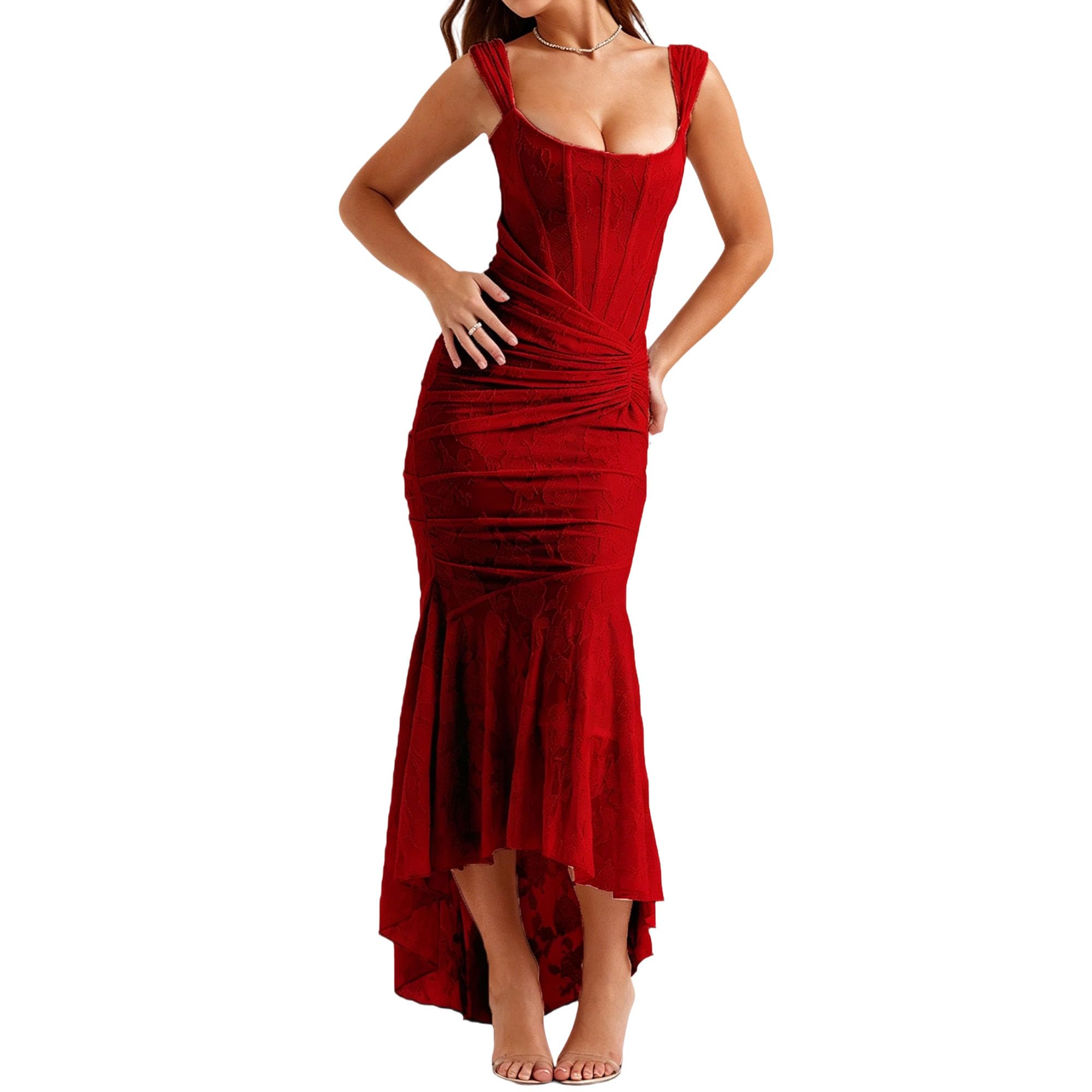 Vestido largo de encaje con sirena para mujer, vestido de noche formal y sexy